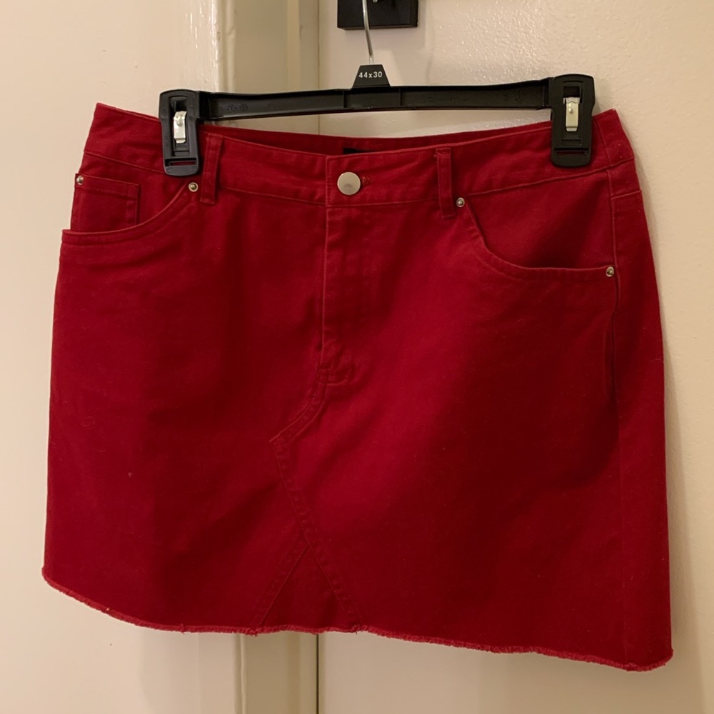 Red Denim Mini Skirt